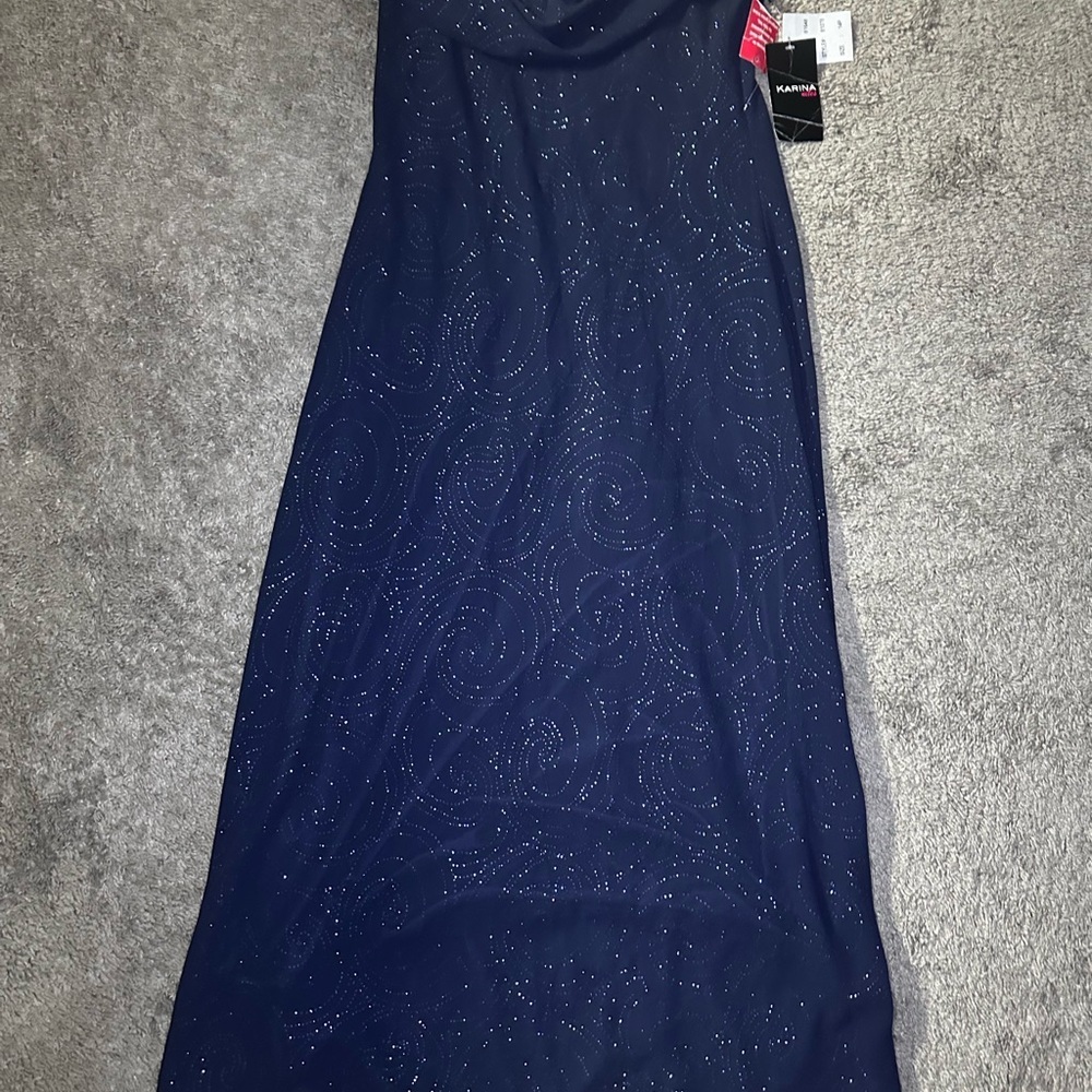 Karina Navy Blue Dress with Glitter Accents - Picture 4 of 10